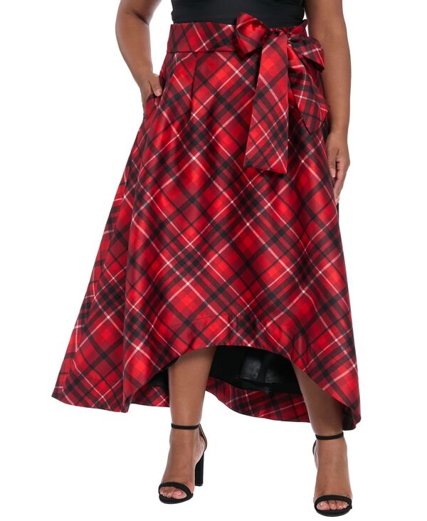 ミューズ レディース トップス ワンピース プラスサイズ スカート Muse Plusize High Low Plaid Ballgown Skirt Red/Black ブラック