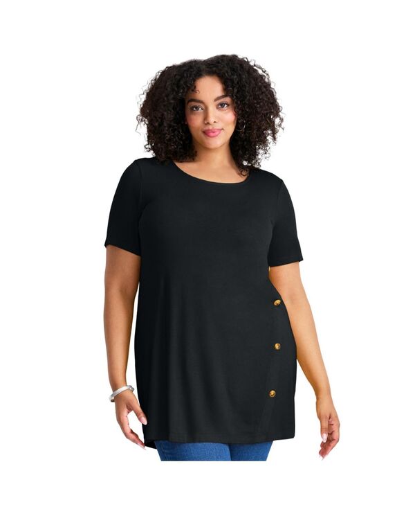 アベニュー レディース トップス シャツ AVENUE Women's Button Detail Tunic Tee Black ブラック