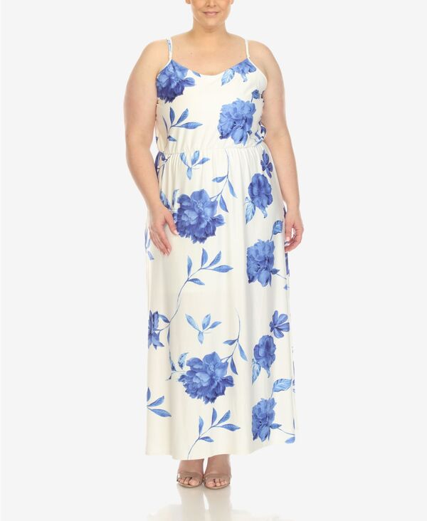 ホワイトマーク レディース トップス ワンピース フラワー柄 プラスサイズ マキシ フラワー White Mark Plusize Floral Strap Maxi Dress White Blue ホワイト