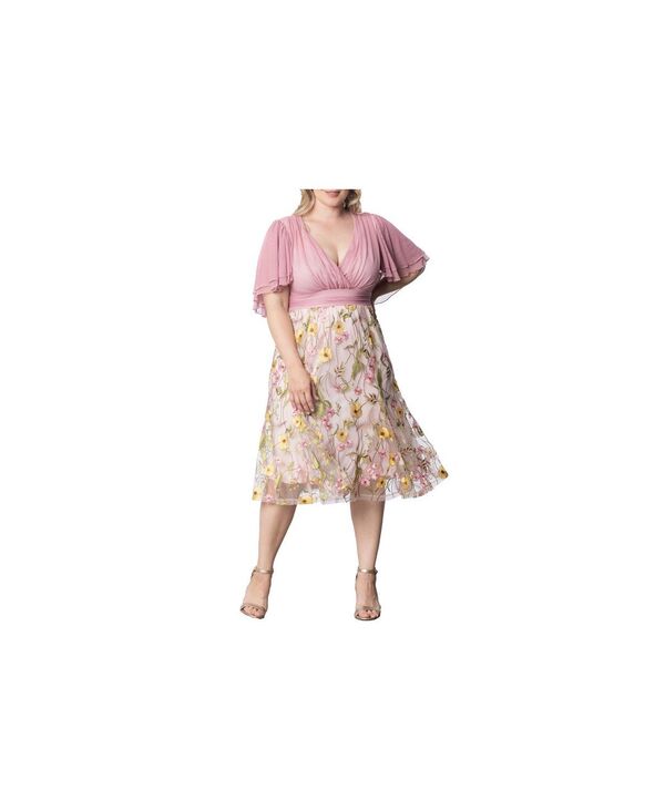 キヨナ レディース トップス ワンピース プラスサイズ メッシュ ミディ 刺繍 Kiyonna Plusize Lillian Embroidered Mesh Midi Cocktail Dress Dawn garden｜ReVida 店 42,480円