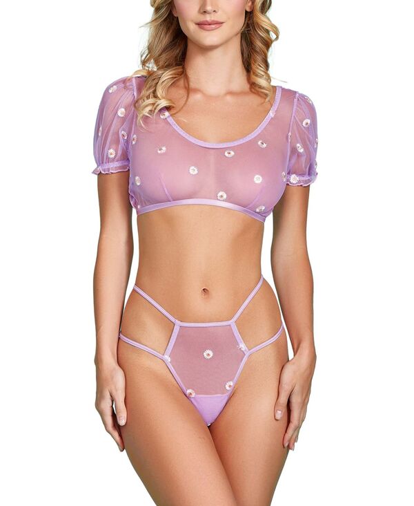 ホーティ レディース アンダーウェア ナイトウェア シアー Hauty Women'sheer Daisy Embroidery Lingerie Set Lilac ライラック|ReVida 店