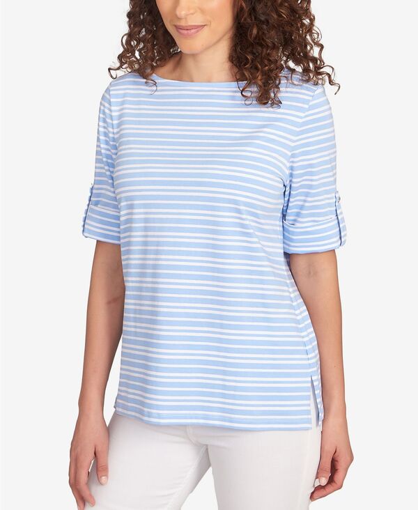 ルビーアールディー レディース トップス シャツ プチ ニット Ruby Rd. Petite Variegated Stripe Knit Shirt Chambray Blue Multi ブルー