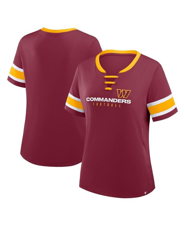 ファナティクス レディース トップス Tシャツ プラスサイズ レース Fanatics Women's Burgundy Washington Commanders Plusize Red Zone Athena Lace-Up V-Notch Neck T-Shirt Burgundy バーガンディ