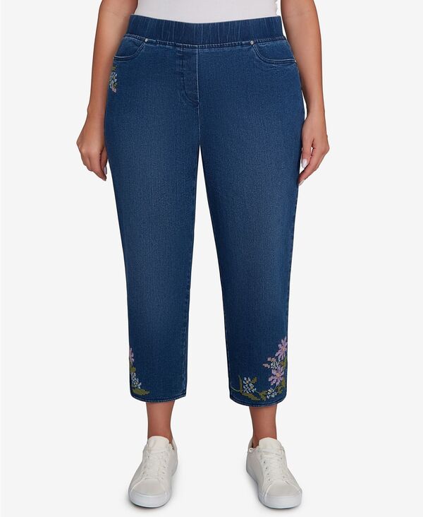 アルフレッド ダナー レディース ボトムス デニムパンツ プラスサイズ アンクル ジーンズ Alfredunner Plusize Hilton Head Crosstitch Flower Embroidery Ankle Jeans Dark Indigo インディゴ