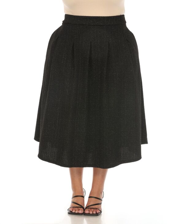 ホワイトマーク レディース ボトムスカート プラスサイズ ツイード White Mark Plusize Flared Tweed Skirt Black ブラック|ReVida 店