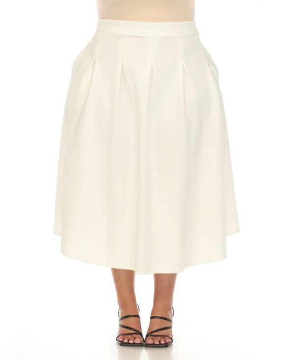 ホワイトマーク レディース ボトムスカート プラスサイズ ツイード White Mark Plusize Flared Tweed Skirt White ホワイト｜ReVida 店