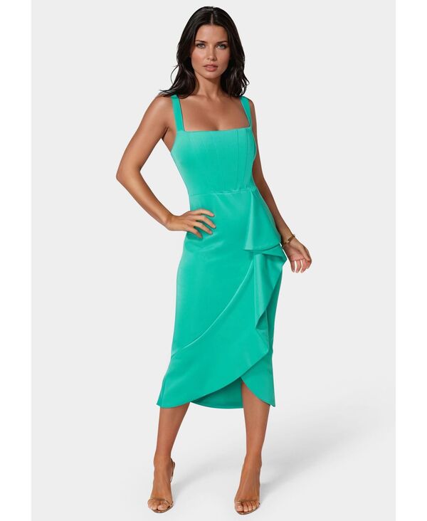 ベベ レディース トップス ワンピース フリル スキューバ Bebe Women'scuba Bustieruffle Wrap Dress Turquoise ターコイズ