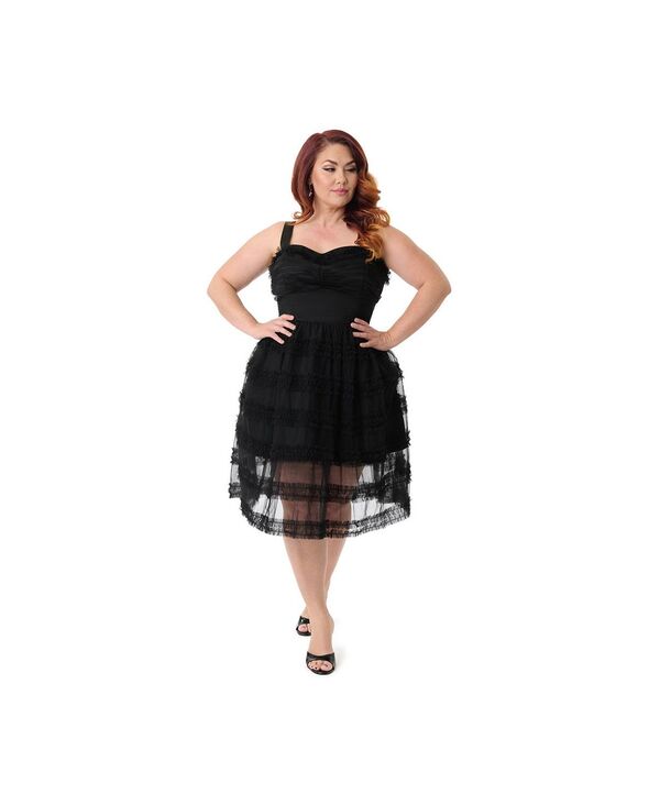 ユニークビンテージ レディース トップス ワンピース ティアード プラスサイズ シアー Unique Vintage Plusize Tiered Sheer Swing Dress Black ブラック