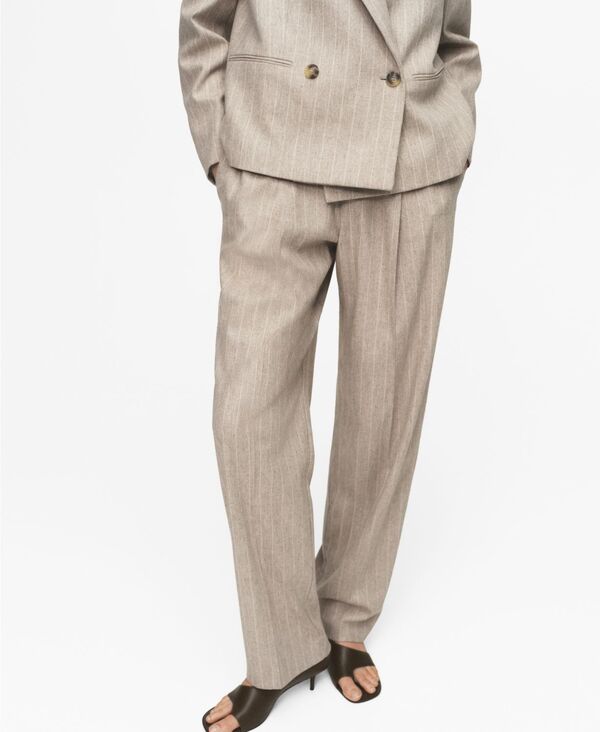 マンゴ レディース ボトムス カジュアルパンツ ウール MANGO Women's Pinstripe Wool Suit Pants Gray グレー