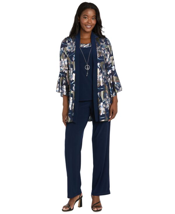 アールアンドエムリチャーズ レディース アウター ジャケット・ブルゾン プリント パンツ R & M Richards Women's Foil Printed Jacket Pantsuit with Tank and Pull-On Pants Navy ネイビー