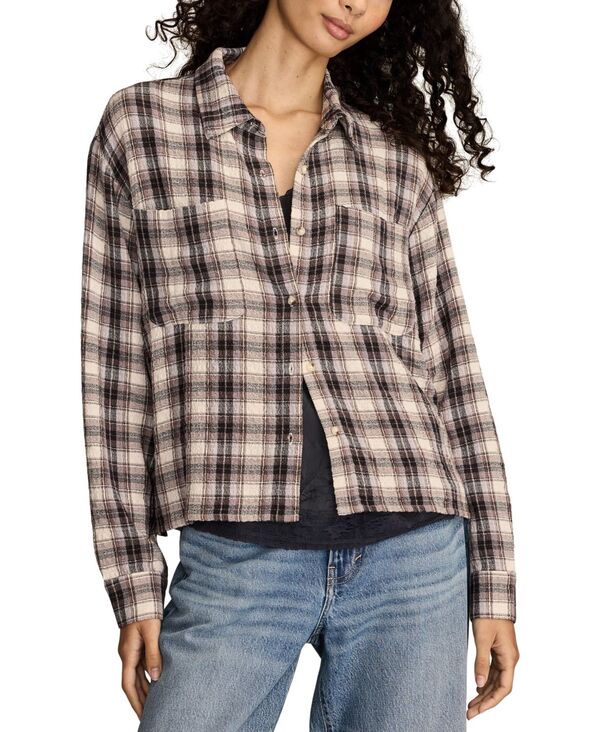 ラッキーブランド レディース トップス シャツ クロップド 長袖 Lucky Brand Women's Cropped Plaidrapey Long-Sleeve Shirt Cream Plaid クリーム