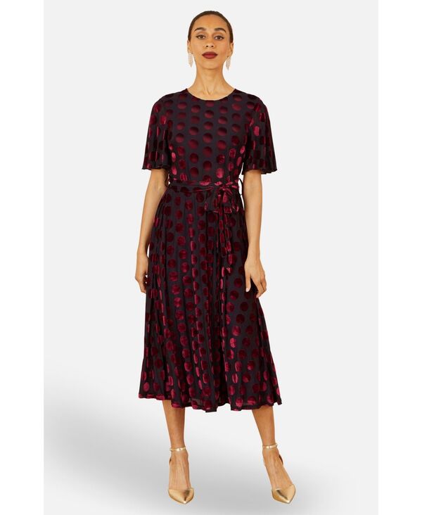 ユミキム レディース トップス ワンピース ミディ Yumi Women\'s Velour Spot Midi Skater Dress Burgundy バーガンディ｜ReVida 店