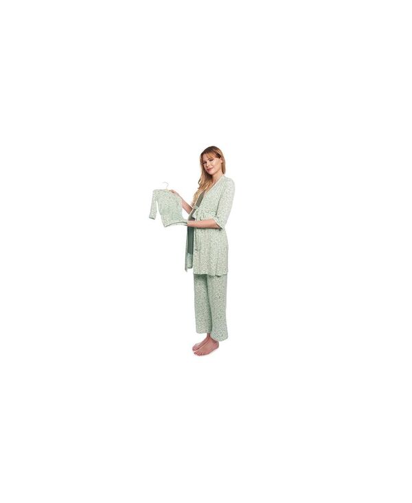 エヴァリーグレー レディース アンダーウェア ナイトウェア マタニティ Everly Grey Maternity Analise During & After 5-Piece Maternity/Nursing Sleep Set Sage doodle セージ｜ReVida 店