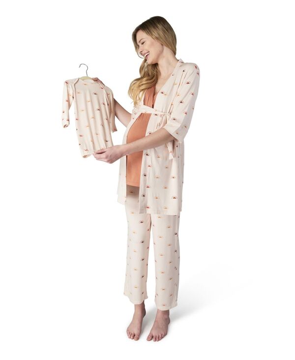 エヴァリーグレー レディース アンダーウェア ナイトウェア マタニティ Everly Grey Maternity Analise During & After 5-Piece Maternity/Nursing Sleep Set Sunrise｜ReVida 店
