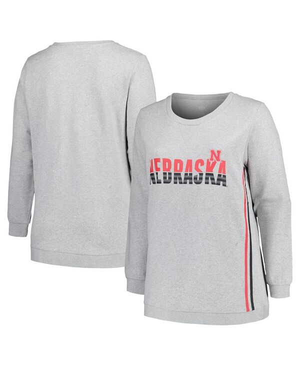 プロファイル レディース アウター パーカー・スウェット プラスサイズ シャツ Profile Women's Heather Gray Nebraska Huskers Plusize Side Stripe Pullover Sweatshirt Heather Gray グレー