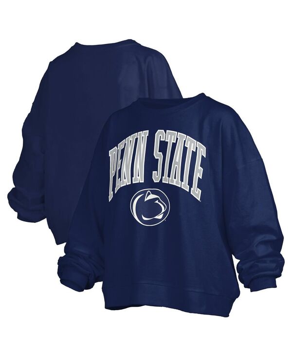 押し付けるボックス席 レディース アウター パーカー・スウェット プルオーバー ロゴタイプ Pressbox Women\u0027s Navy Penn State Nittany Lions Janise Arch Over Logo Waist Length Oversized Pullover Sweatshirt Navy 米国海軍