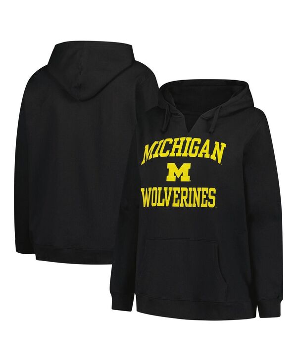 チャンピオン レディース アウター パーカー・スウェット プラスサイズ Champion Women's Black Michigan Wolverines Plusize Heart Soul Notch Neck Pullover Hoodie Black ブラック