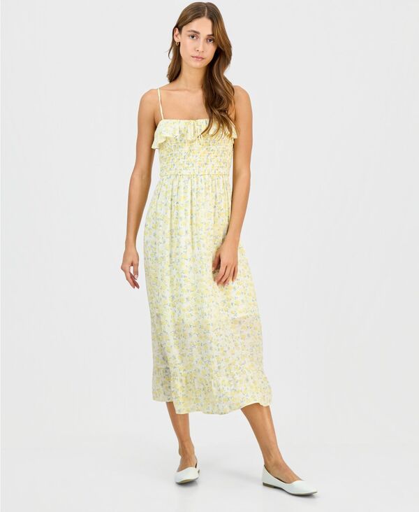 シンシアリージュルズ レディース トップス ワンピース フラワー柄 フリル ミディ シャーリング フラワー Sincerely Jules Juniors' Smocked Ruffled Floral Midi Dress Egret/Double Cream Floral クリーム
