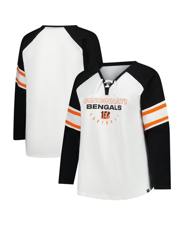 ファナティクス レディース トップス Tシャツ プラスサイズ レース Fanatics Women's White Cincinnati Bengals Plusize Redzone Lace Up Long Sleeve T-Shirt White Black ホワイト