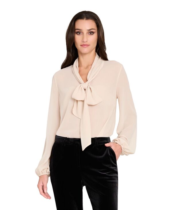タハリエーエスエル レディース トップス シャツ ブラウス 長袖 Tahari ASL Women's Long-Sleeve Bow Neck Blouse Creme