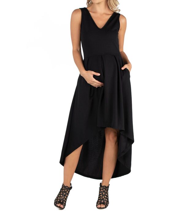 24 セブンコンフォート レディース トップス ワンピース ノースリーブ マタニティ 24seven Comfort Apparel Sleeveless Fit and Flare High Low Maternity Dress Black ブラック