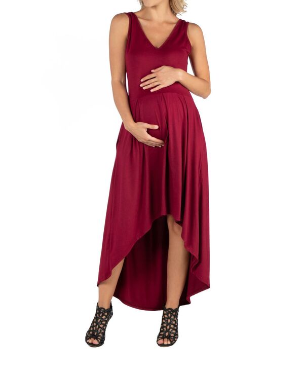 24 セブンコンフォート レディース トップス ワンピース ノースリーブ マタニティ 24seven Comfort Apparel Sleeveless Fit and Flare High Low Maternity Dress Burgundy バーガンディ