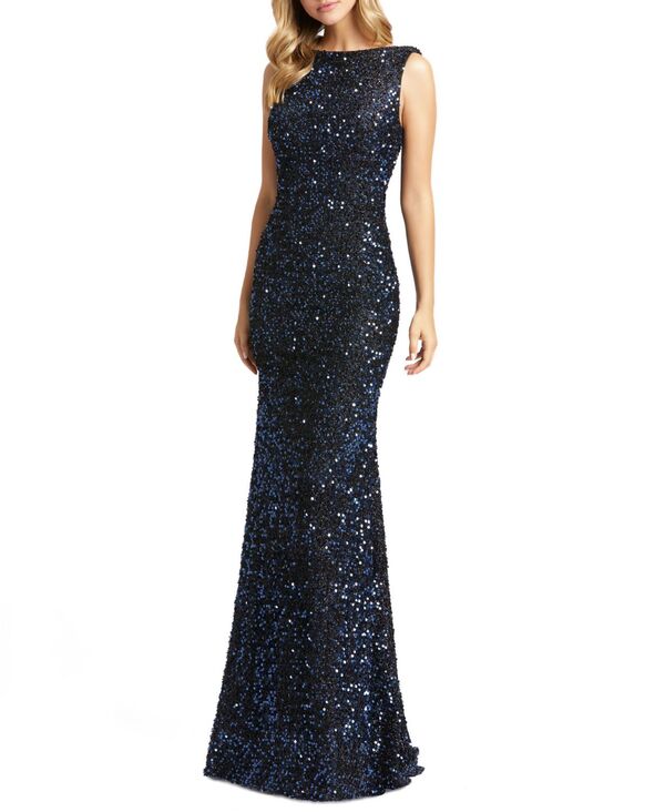 マックダガル レディース トップス ワンピース ドレープ スパンコール ノースリーブ Mac Duggal Women's Ieena Sequined Sleeveless Draped Cowl Back Gown Midnight｜ReVida 店 64,240円