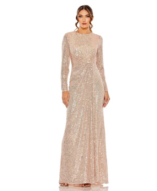 マックダガル レディース トップス ワンピース ハイネック スパンコール Mac Duggal Women'sequin Long Sleeve High Neck Column Gown Rose gold ゴールド｜ReVida 店