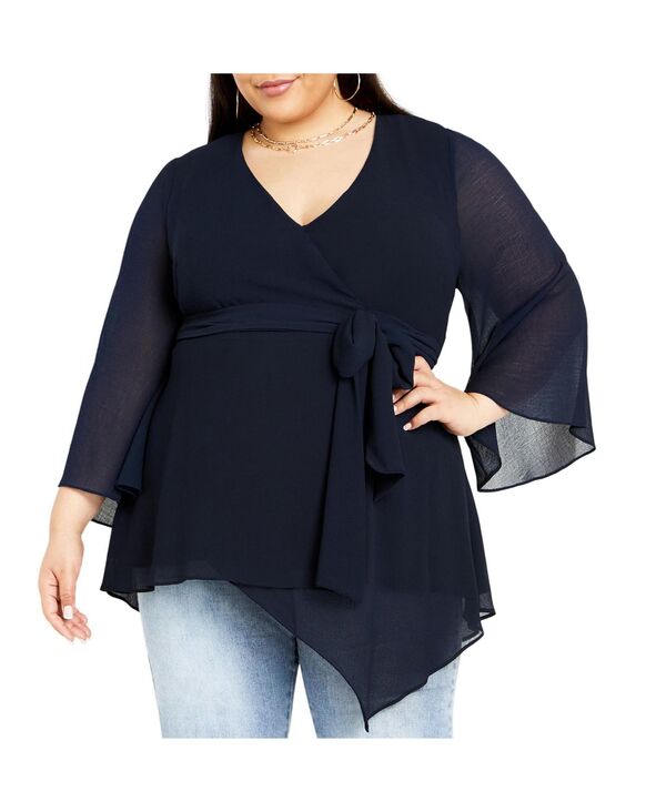 シティーシック レディース トップス シャツ CITY CHIC Women's Arya Wrap Tie Waistop Navy ネイビー