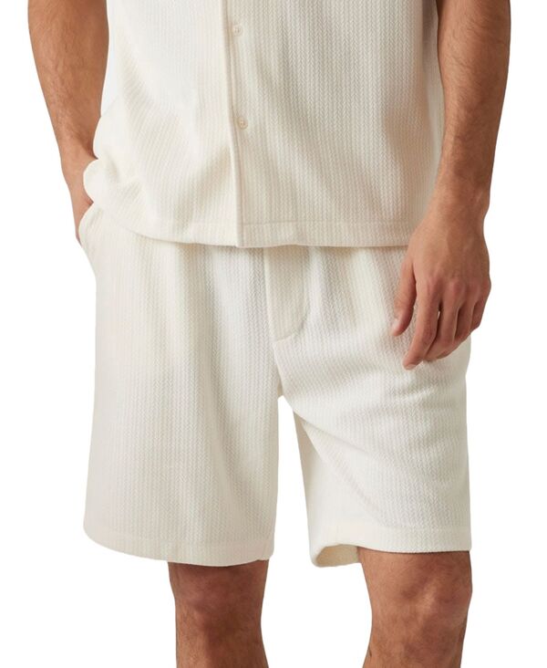 ゲス メンズ ボトムス ハーフパンツ・ショーツ ショートパンツ ニット GUESS Men's Baron Textured Knit Shorts Pearl White ホワイト