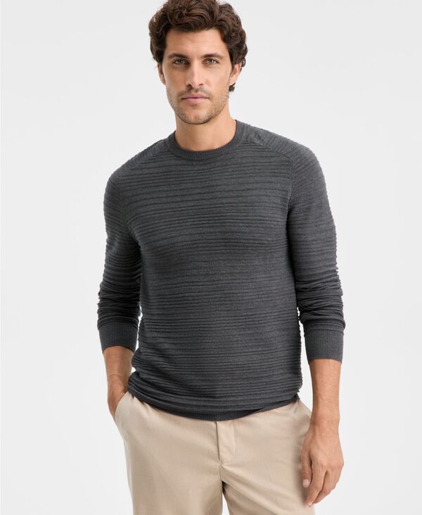 アルファニ メンズ アウター ニット・セーター クルーネック 長袖 Alfani Men's Long-Sleeve Merino Exposed Raglan Textured Crewneck Sweater Dark Lead Heather ヘザー