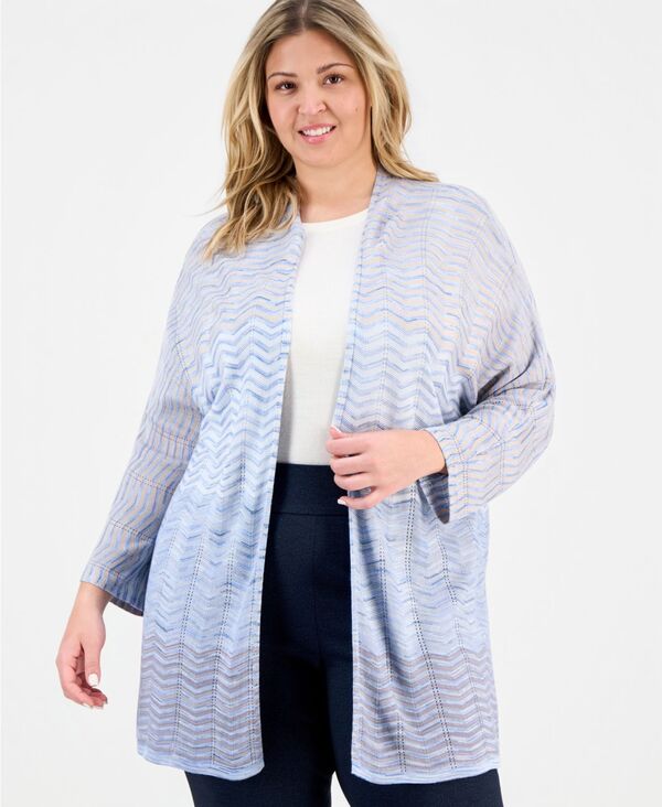 アンクライン レディース アウター ニット・セーター プラスサイズ カーディガン Anne Klein Plusize Open-Front Zig-Zag Knit Cardigan Opal Blue Multi ブルー 17,626円