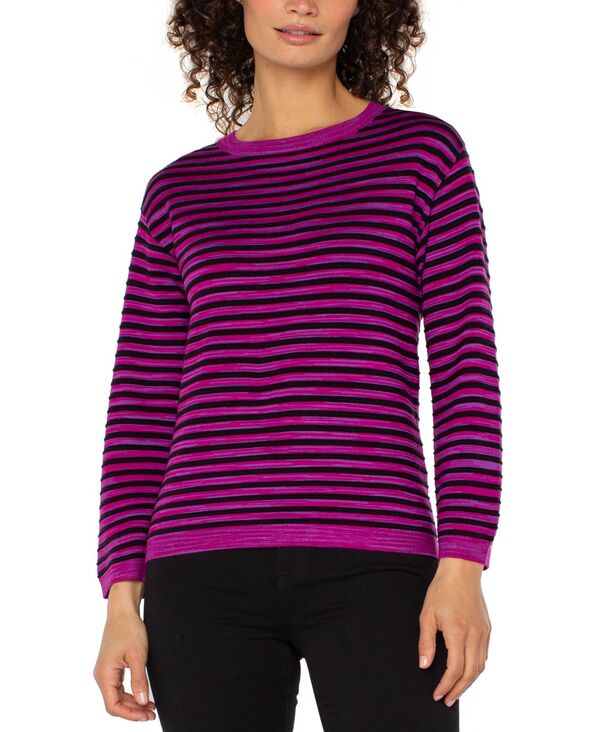 リヴァプール 天使の都市 レディース アウター 編み物・プルオーバー プチ Liverpoolos Angeles Petite Long Sleeve Boxy Round Neck Sweater Fuschia Spidy Strap フューシャ ニット・セーター-レディースファッション