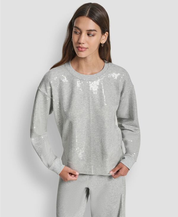 ダナキャランニューヨーク レディース アウター パーカー・スウェット シャツ スパンコール 長袖 DKNY Jeans Women'sequin Long-Sleeve Sweatshirt Sky Grey Heather グレー