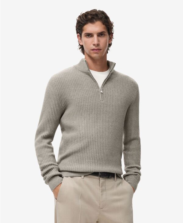 マンゴ メンズ アウター 編み物・プルオーバー 肋筋 MANGO Men\u0027s Zip Neck Ribbed Sweater Pastel Green 緑であること