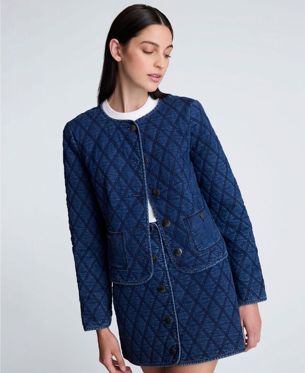 ケネスコール レディース アウター ジャケット・ブルゾン キルティング Kenneth Cole Women's Quilted Collarless Jacket Pacific Wash｜ReVida 店