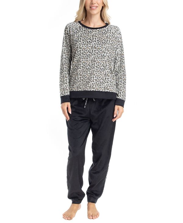 ムクルクス レディース アンダーウェア ナイトウェア MUK LUKS Likely to Lounge PJ Set Black Leopard ブラック