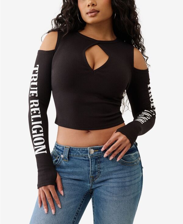 トゥルーレリジョン レディース トップス シャツ カットアウト True Religion Women's Branded Rib Cut Outop Jet Black ブラック