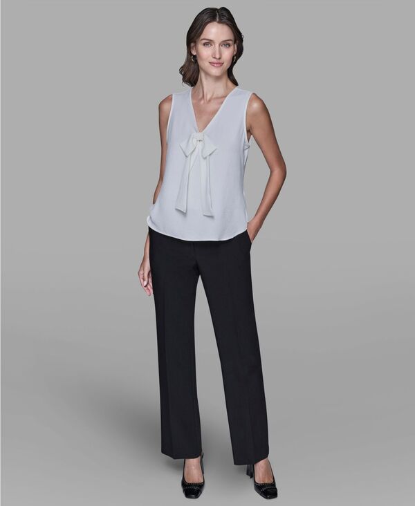 カール ラガーフェルド レディース トップス シャツ ノースリーブ KARLAGERFELD PARIS Women'sleeveless Bow Detail Top Soft White ホワイト