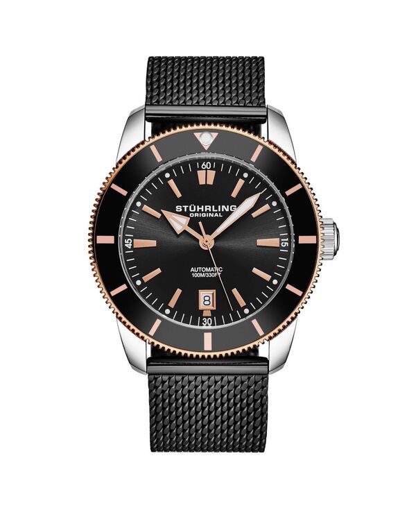 ストゥーリング メンズ アクセサリー 腕時計 メッシュ Stuhrling Mens Marinier 4079 Automatic 42 mm Dive Watch with Sunray Dial and Mesh Bracelet Rose