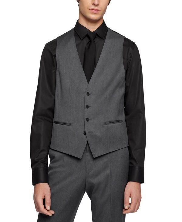 ヒューゴボス レディース アウター コート ベスト ウール Hugo Boss by Men's Virgin-Wool Serge Slim-Fit Vests Dark Gray グレー
