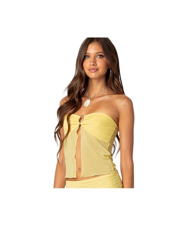 アディクテッド レディース トップス シャツ メッシュ シアー Edikted Cyrene split front sheer mesh top Yellow イエロー｜ReVida 店