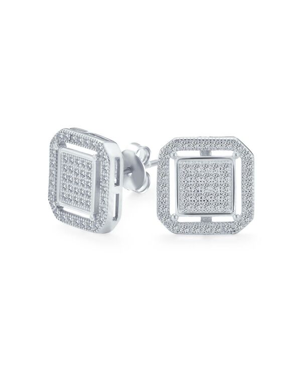 ブリング レディース アクセサリー ピアス・イヤリング Bling Jewelry GeometricZ Stud Earrings: Flat Square Box Frame 14K Gold Sterling Silver 12MM Clear ゴールド