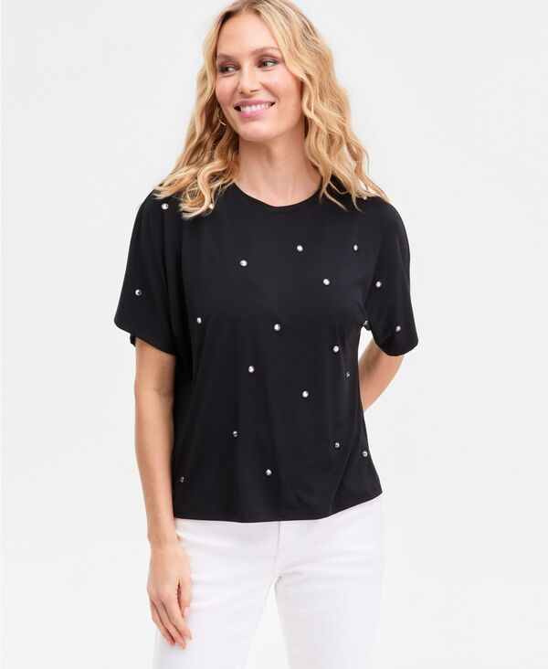 アイ.エヌ.シー インターナショナル コンセプト レディース トップス シャツ クルーネック I.N.C. International Concepts Women's Embellished Crewneck Tee Deep Black ブラック