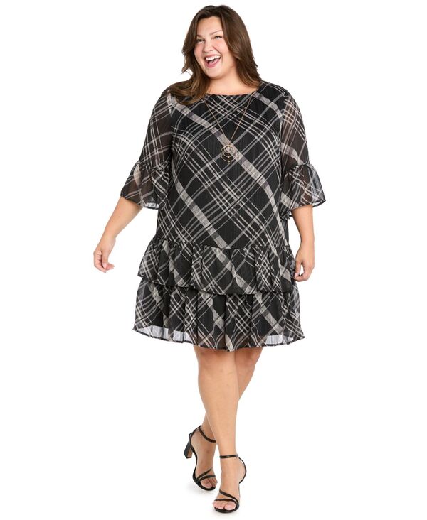 アールアンドエムリチャーズ レディース トップス ワンピース ティアード プラスサイズ R & M Richards Plusize Tiered Plaid Short Dress Black multi ブラック