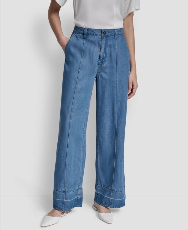 ダナ キャラン ニューヨーク レディース ボトムス デニムパンツ DKNY Women's Belted Front Seam Straight Pants Liberty Sky Wash