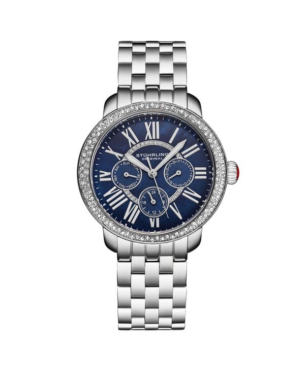 ストゥーリング レディース アクセサリー 腕時計 Tシャツ Stuhrling Sonata Women s 38mm Quartz Multifunction Watch Blue Mother-of-Pearl Dial Crystal Bezel Stainlessteel Bracelet Blue ブルー
