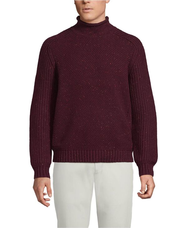 ランズ挙げ句のはて メンズ アウター 編み物・プルオーバー Lands\u0027 End Men\u0027s Long Sleeve Roll Neck Sweater Aged wine donegal ブドウ酒