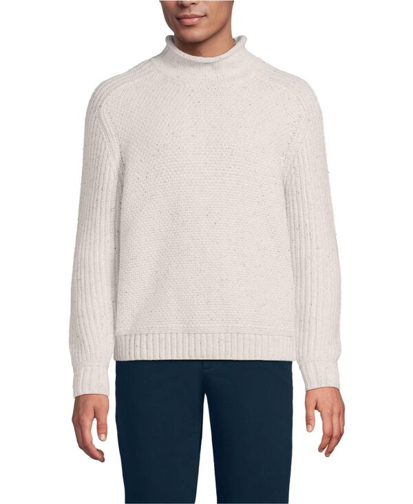 ランズ挙げ句のはて メンズ アウター 編み物・プルオーバー Lands\u0027 End Men\u0027s Long Sleeve Roll Neck Sweater Antiqued alabaster donegal