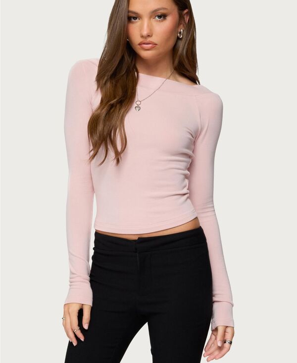アディクテッド レディース トップス シャツ Edikted Women's Embry Boat Neck Raglan Top Light-pink ピンク